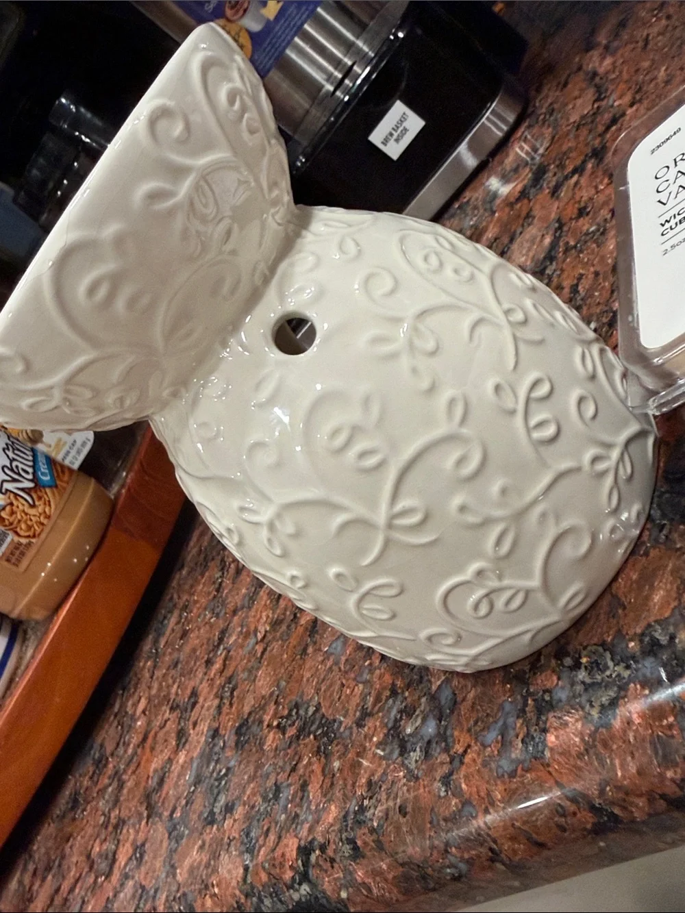 Hallmark Ceramic Oil Warmer in Cream floral relief Orange Caramel & Vanilla